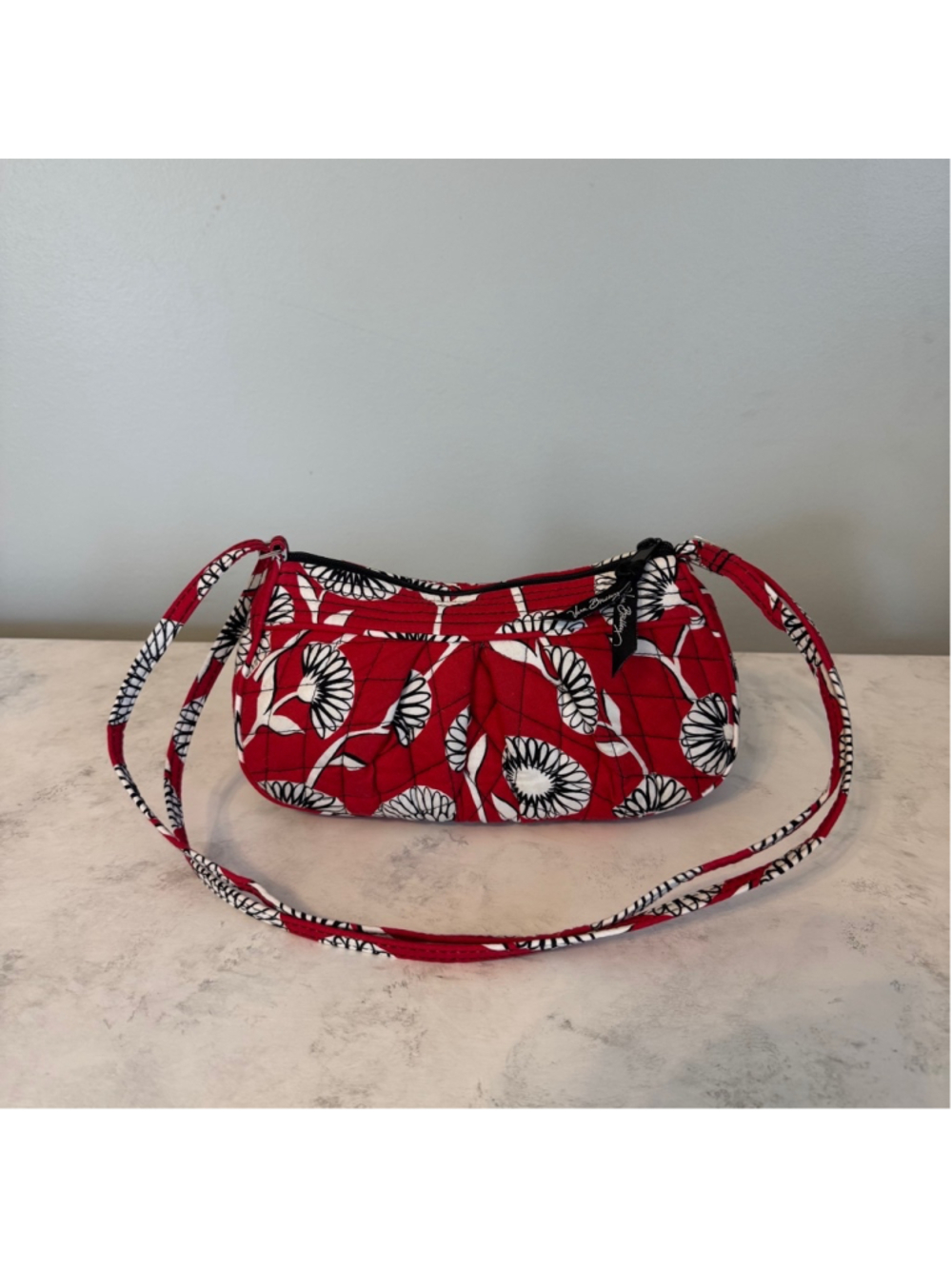 Vera Bradley Deco Daisy Frannie Purse Red Crossbody Adjustable Shoulder Bag